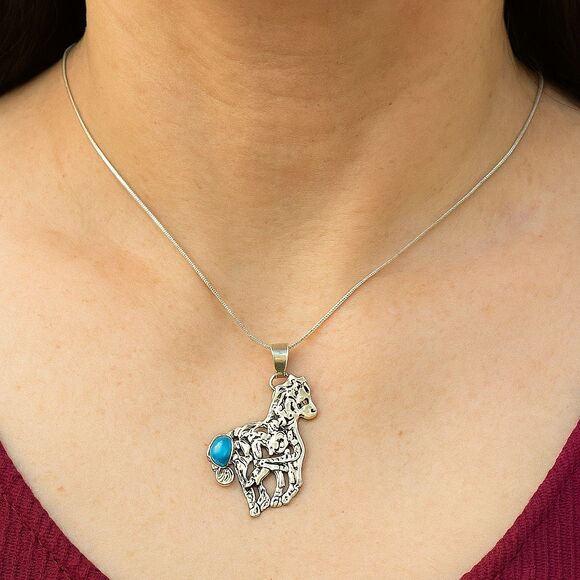 Spirit of the Mesa Sterling Horse Pendant Necklace with Turquoise Southwestern - Picture 2 of 5